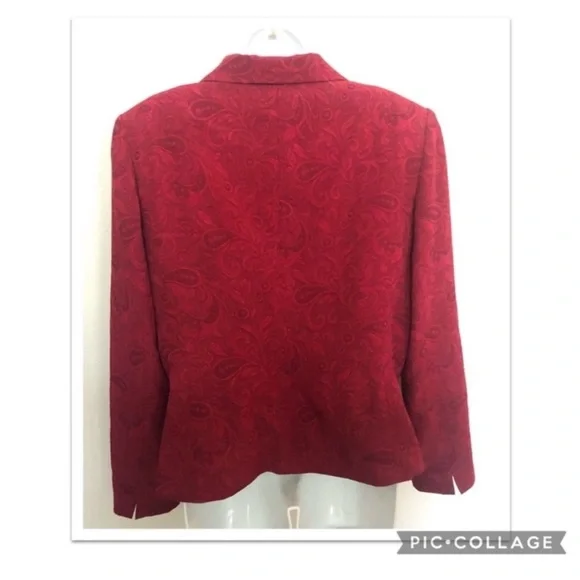 VTG 90s Giorgio Sant’Angelo Cranberry Brocade Blazer Rose Buttons Bow Detail 12 - Picture 6 of 9